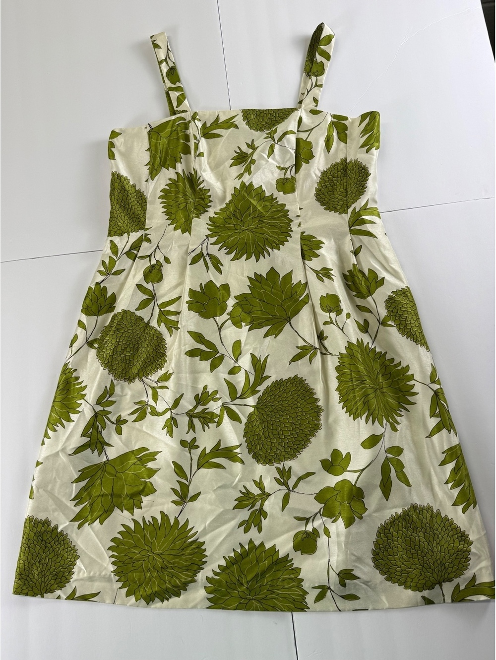 J Howard Dress Women 14W Ivory Green Floral Botanical Satin Fit Flare